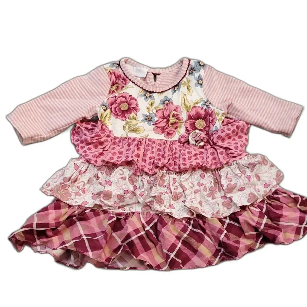 Bonnie Baby Pink Floral Layered Dress Baby 24 Months